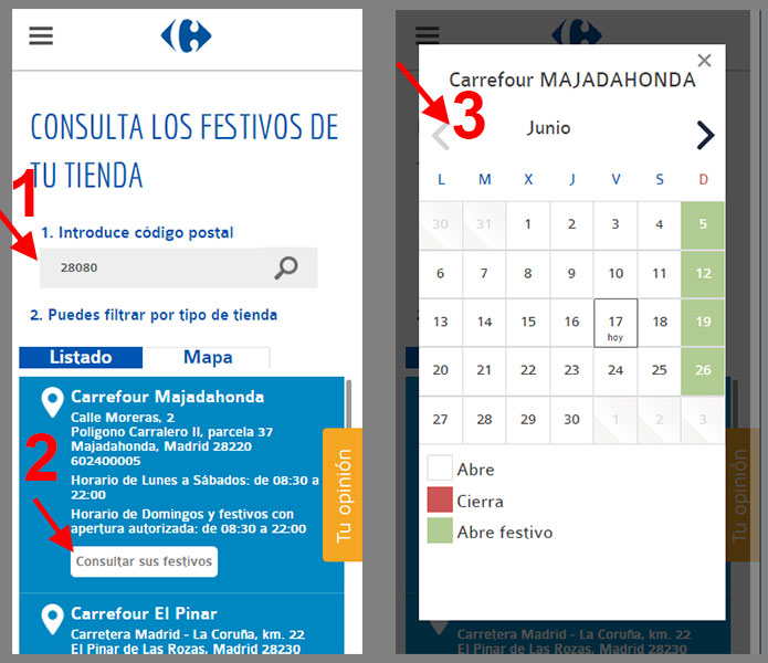 Cómo consultar los próximos festivos de apertura de Carrefour