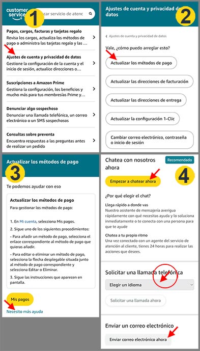 Pantalla contacto atención al cliente Amazon España 2026, desde móvil