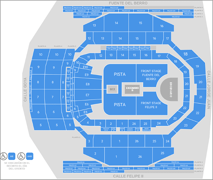 Mapa del aforo de conciertos del Movistar Arena