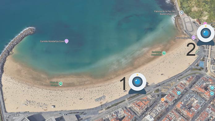 Mapa con la ubicación exacta de las cámaras de la playa Zurriola